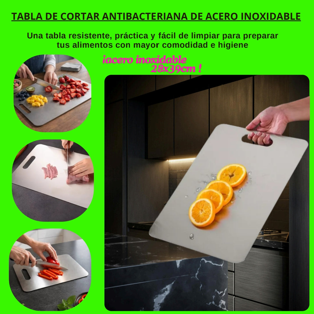 Tabla de Picar de Acero Inoxidable Grande 28 x 39 cm