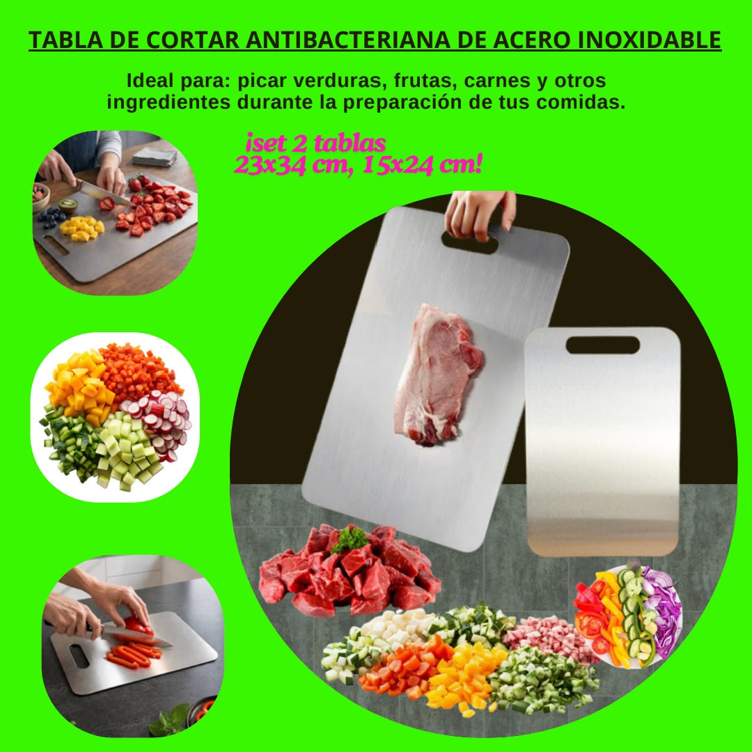 TABLA DE PICAR ACERO INOXIDABLE 2 PZS 23X34CM Y15X24CM